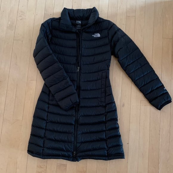 North Face Womens XS Black Puffer Parka Jacket Long Length Goose Down Puff Coat